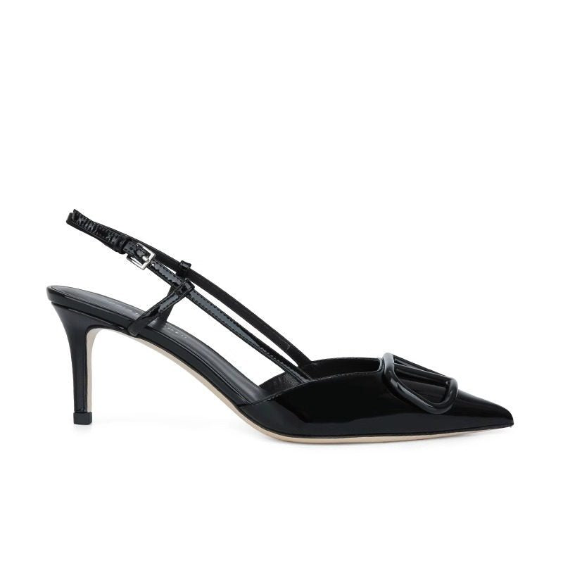 Women's Pointed Toe Stiletto Nude Color Back Empty Closed Sandals