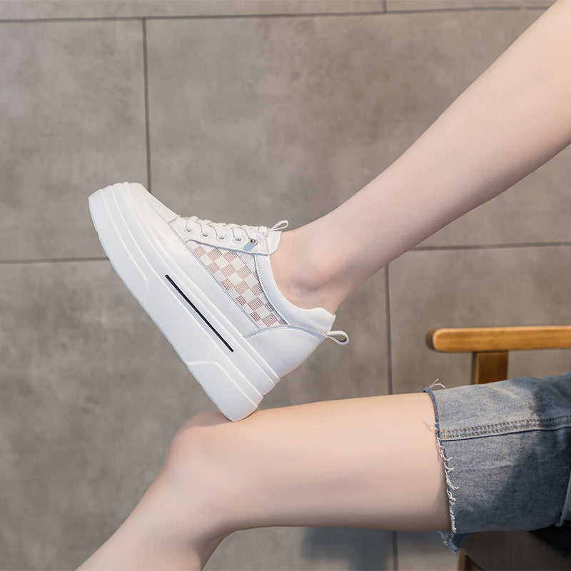 Women's Summer Thick Bottom Hidden White Mesh Heels