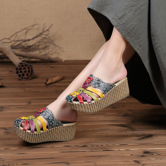 Women's Summer Ethnic Style Genuine Flower Handmade Flat Slippers