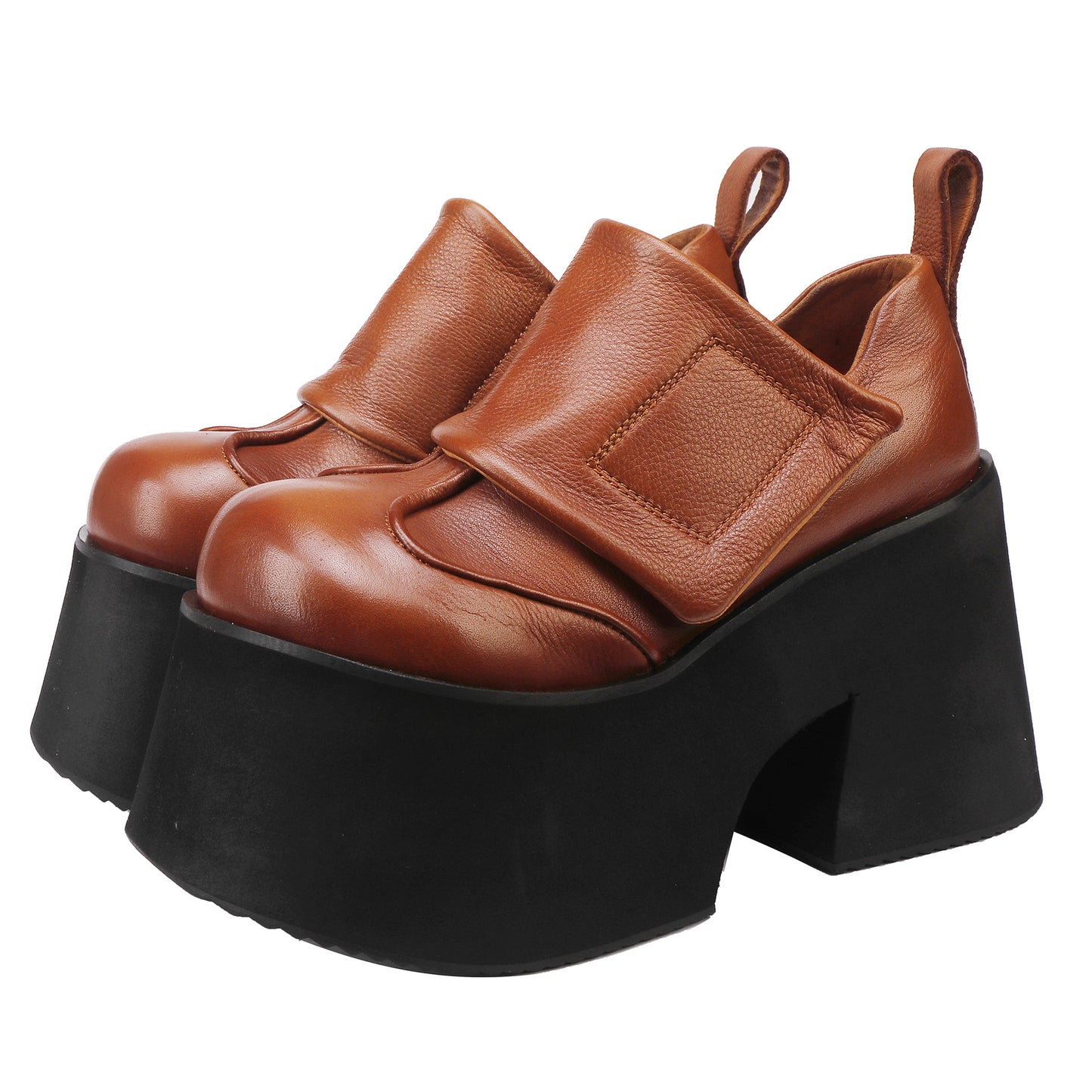 Women's Authentic Platform Pure Cowhide Small Elevator Velcro Deep Women's Fashion Shoes