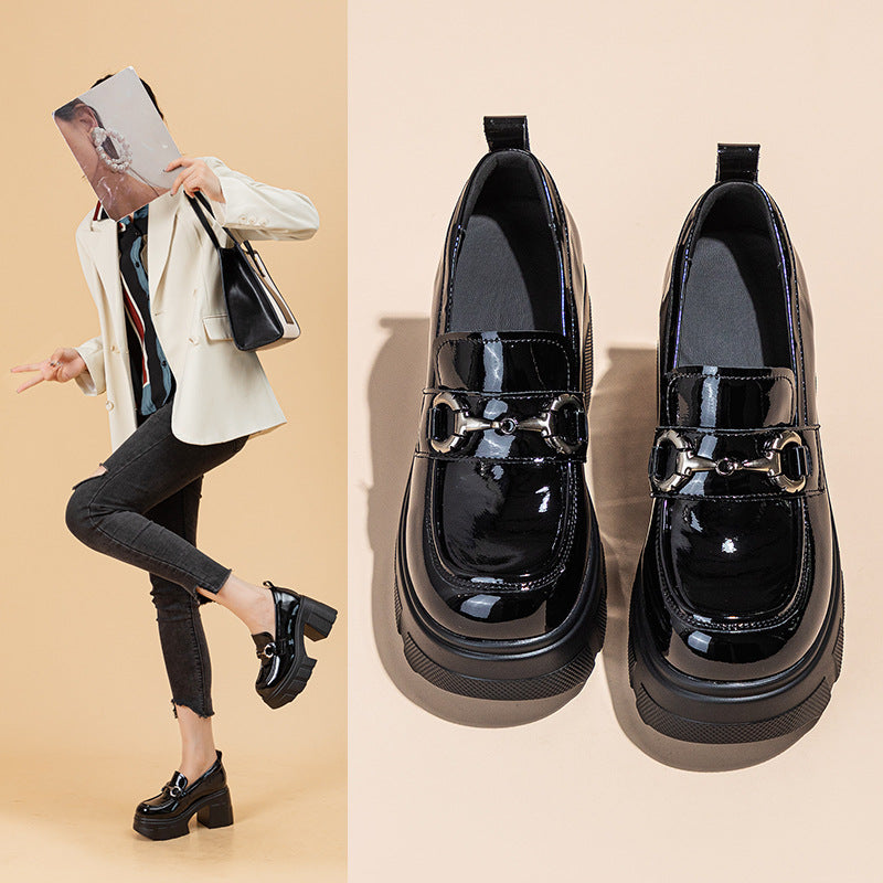 Women's Black Autumn Chunky Commuter Platform Height Increasing Loafers