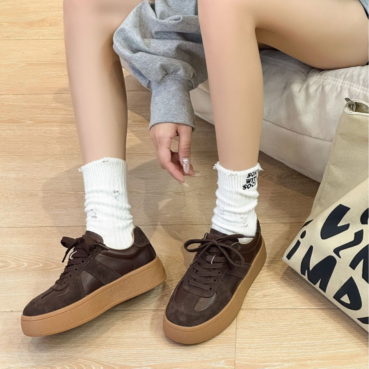 Women's Autumn Korean Style Round Head Thick Bottom Women's Casual Shoes