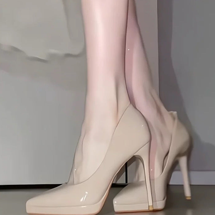 Women's Nude Color Waterproof Platform High Not Tired Feet Stiletto Pointed Women's Fashion Shoes