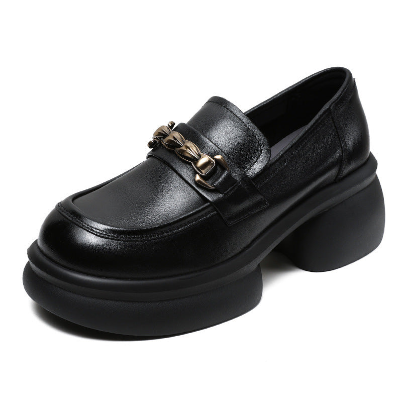 Women's British Retro Brown Medium-sized Mouth Platform Leather Shoes