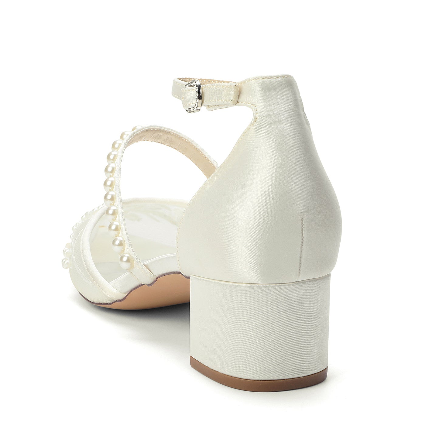 Women's Pointed Pearl Strap Embroidered Wedding Bridal Heels