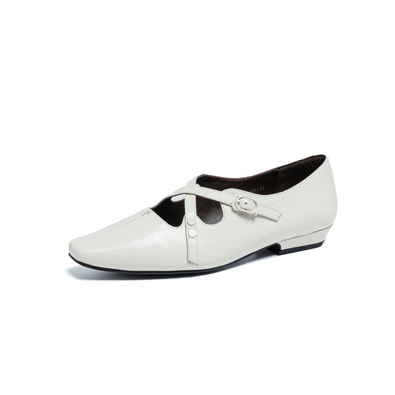 Women's Flat Pumps Low-cut Low Soft Bottom Mary Jane Leather Shoes