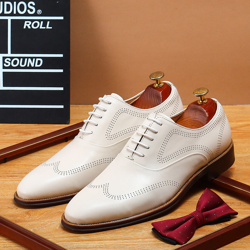 Men's Korean Formal Wear British White Fashion Men's Business Leather Shoes