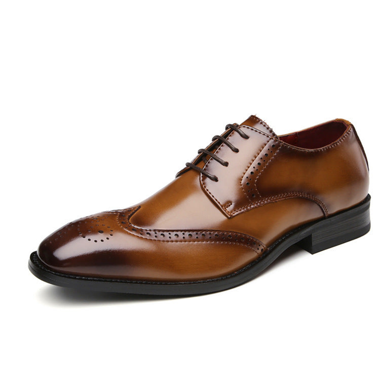 Men's Carving Brogue British Genuine Formal Wear Derby Pointed Leather Shoes