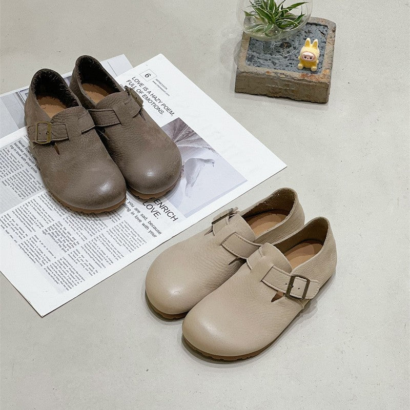 Cowhide All-inclusive Soft Bottom Flat Black Casual Shoes
