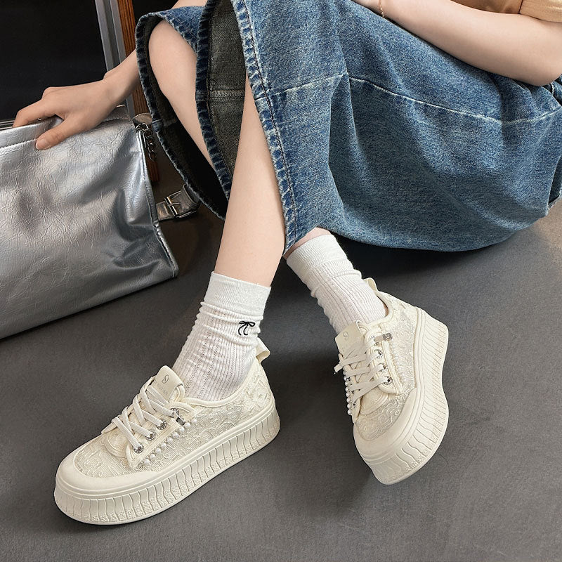 Women's Genuine Platform Pearl Biscuit White Fashionable Soft Women's Casual Shoes