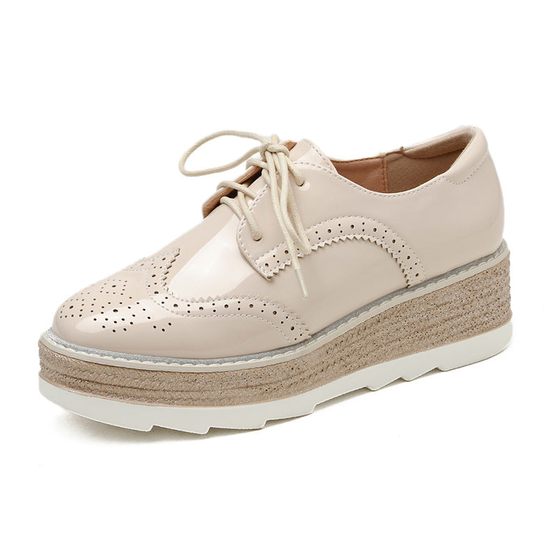 Fashion Brogue Small Platform Wedge College Style Casual Shoes