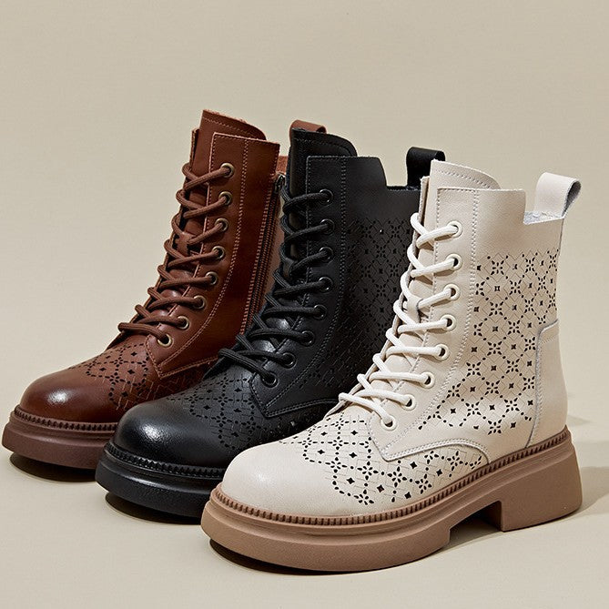 Women's Martin Authentic Hollow Out British Style Ankle Vintage Platform Boots