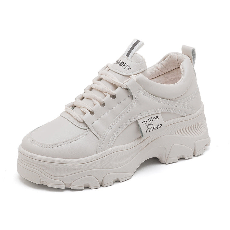 Women's Dad Fashionable Sports Fleece-lined White Thick-soled Sneakers