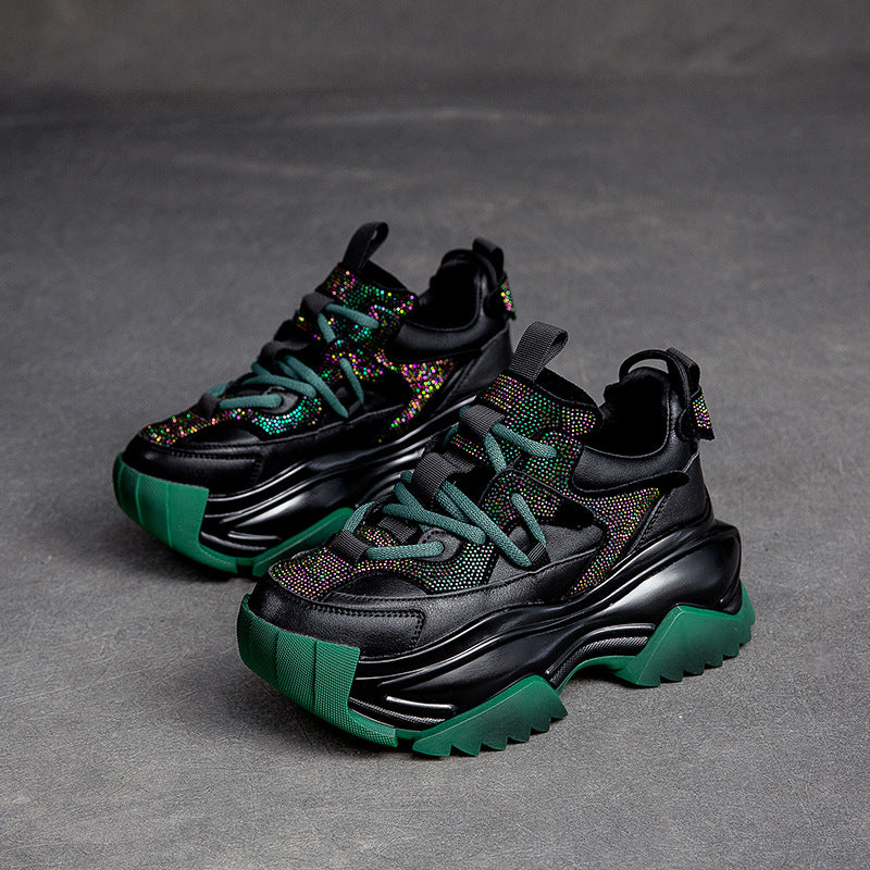 Women's Four Thick-soled Solid Color Light Diamond Casual Shoes