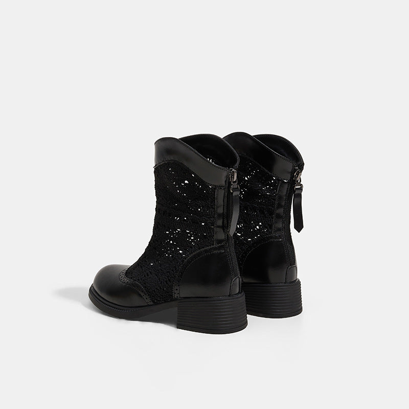 Women's Breathable Short Fairy Style Thick Slimming Women's Leather Boots