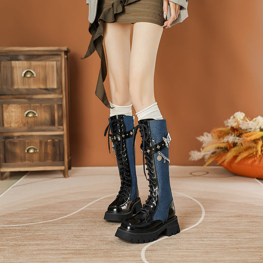 Women's Thick Metal Butterfly Chain Niche High Top Martin Boots