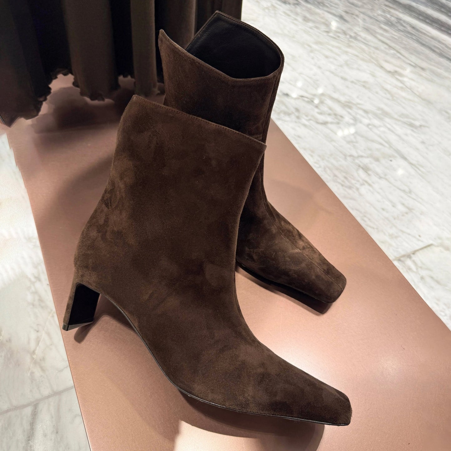Women's Style Temperament Square Toe Rear Open V Cut High-heeled Skinny Women's Leather Boots