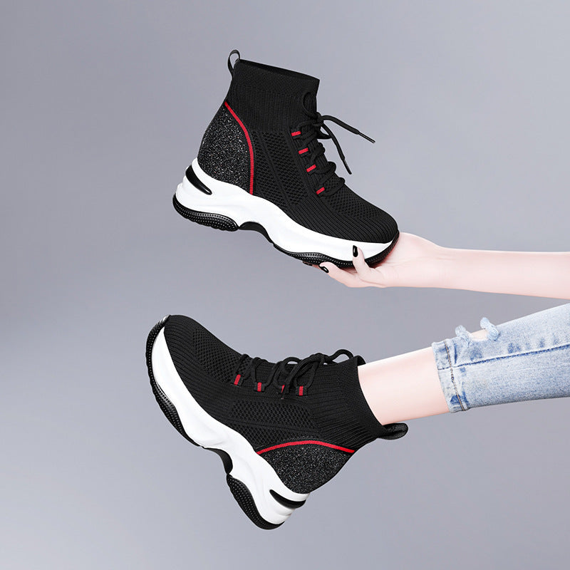 Women's Autumn Invisible Elevated Dad Flying Woven Women's Shoes