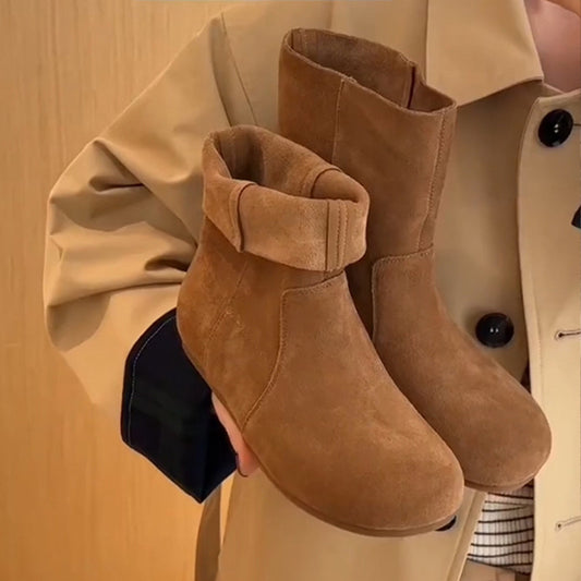 Women's Artistic Suede Flat Ankle Round Toe Women's Leather Boots