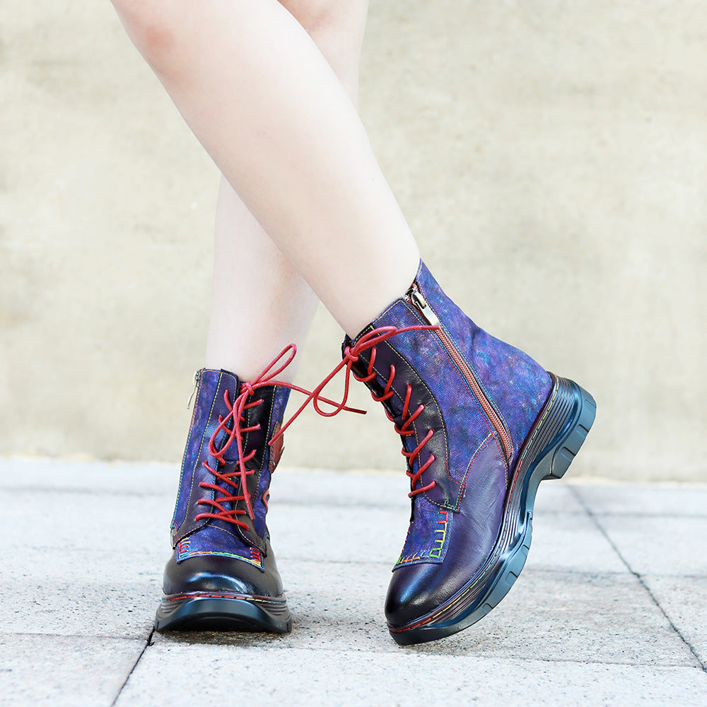 Handmade Genuine Brushed Stitching Vintage Flower Boots