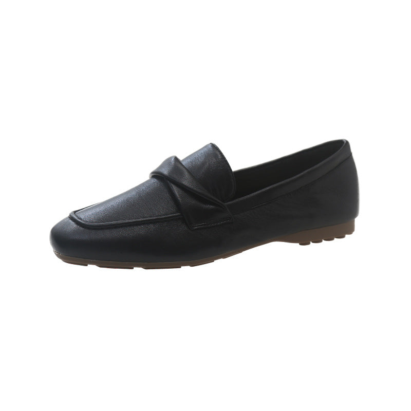 Women's Sheepskin Flat Pumps Summer Square Toe British Style Loafers