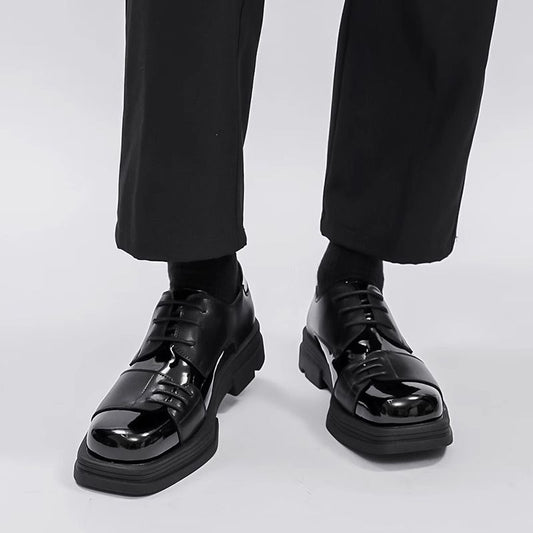 Men's Breathable Black Height Increasing Insole Square Toe Men's Business Leather Shoes