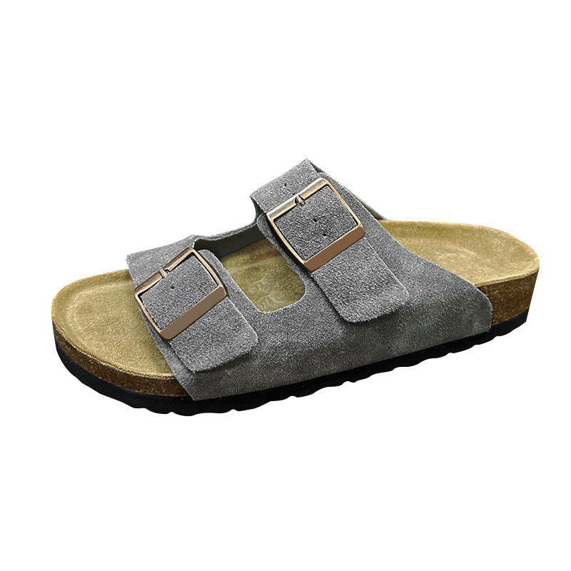 Women's & Men's Cork Sole Double-breasted Two-word Retro Slippers
