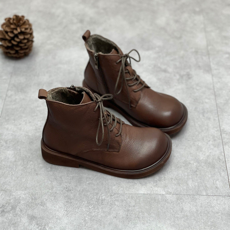 Head Artistic Short Soft Bottom Side Zipper Plush Lining Warm Boots