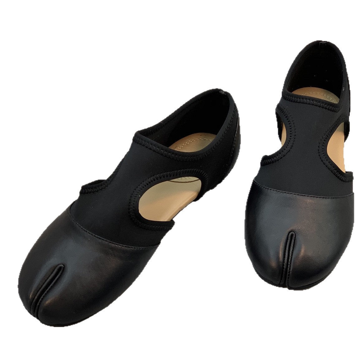 Women's Split Toe Pumps Spring Vintage Genuine Flat Ballet Hollowed Sandals