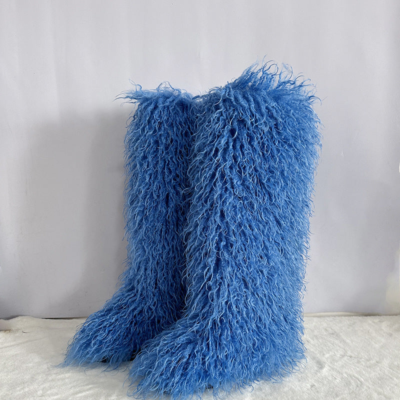 Women's Imitation Fur Tan Sheep Knee-high Socks Women's Snow Boots