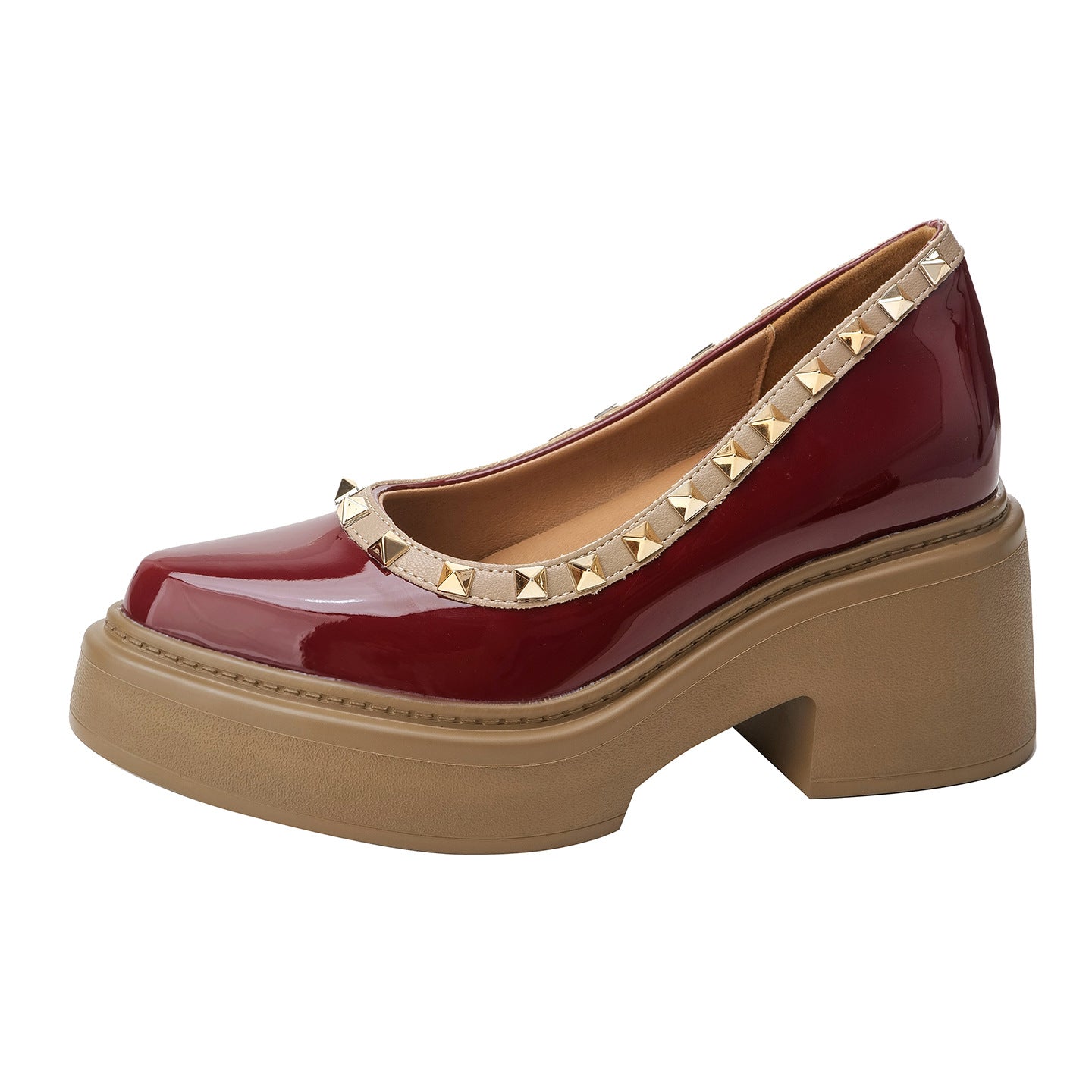 Women's Small Height Increasing Insole Pointed Rivets Pumps Retro Chunky Shallow Women's Fashion Shoes