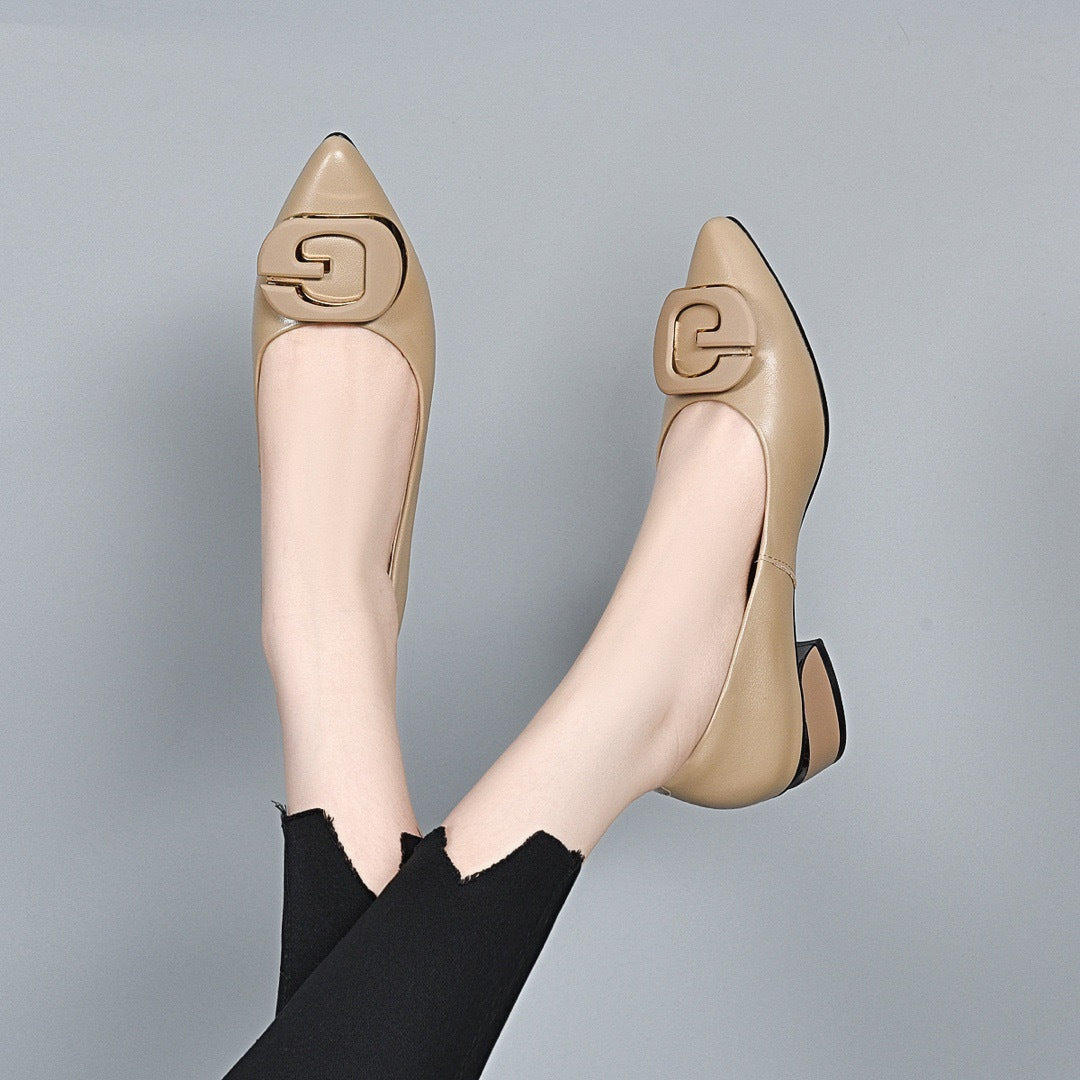 Women's Authentic Square Toe Pumps Spring Soft Mid Low-cut Leather Shoes