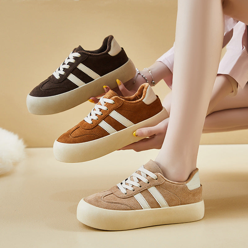 Women's Fleece-lined White Korean Style Platform Sports Board Casual Shoes