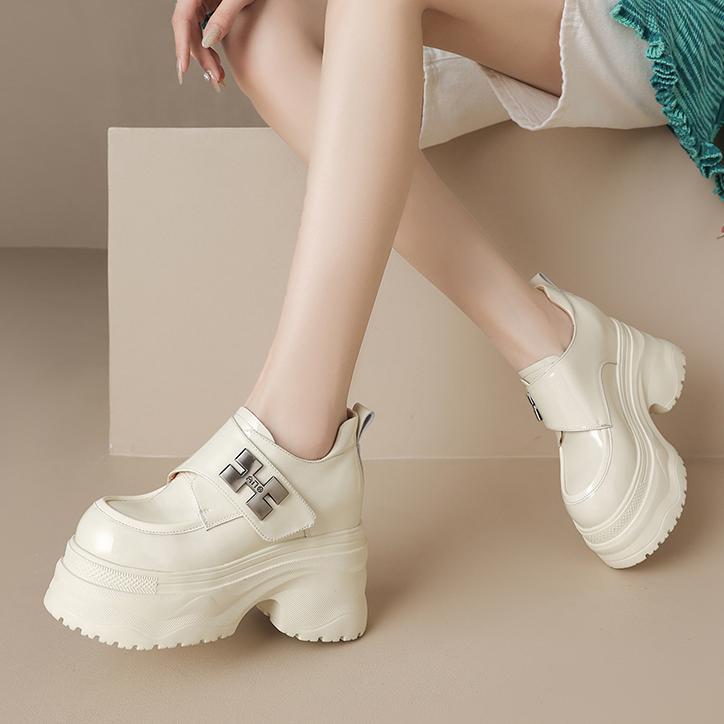 High Genuine Elevator Deep Mouth Pumps Small Muffin Platform Metal Loafers