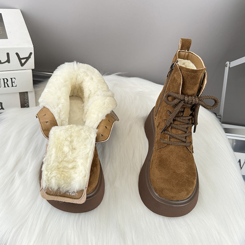 Women's Bottom Wool Fur Integrated Winter Cotton Height Increasing Fleece-lined Women's Snow Boots