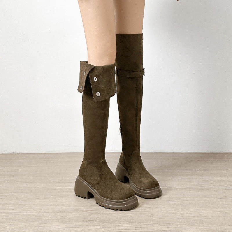 Women's Suede Thick-soled Stretch Widened Long Veet Boots