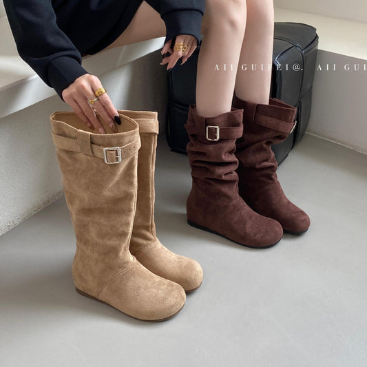 Women's Height Increasing Insole Small Suede Pile Style Riding Women's Leather Boots
