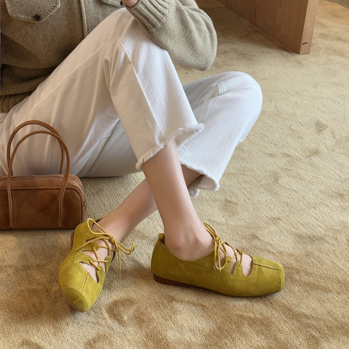 Retro Style Female Square Toe Shallow Mouth Commuter Design Sense Women's Casual Shoes