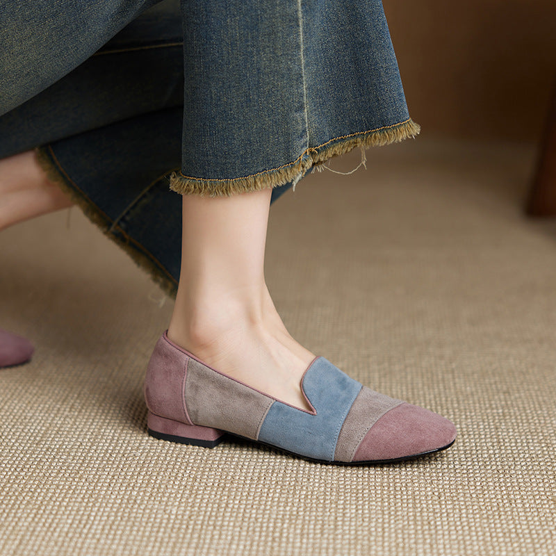 Women's Genuine Matte Color Matching Slip-on Suede Soft Bottom Women's Fashion Shoes