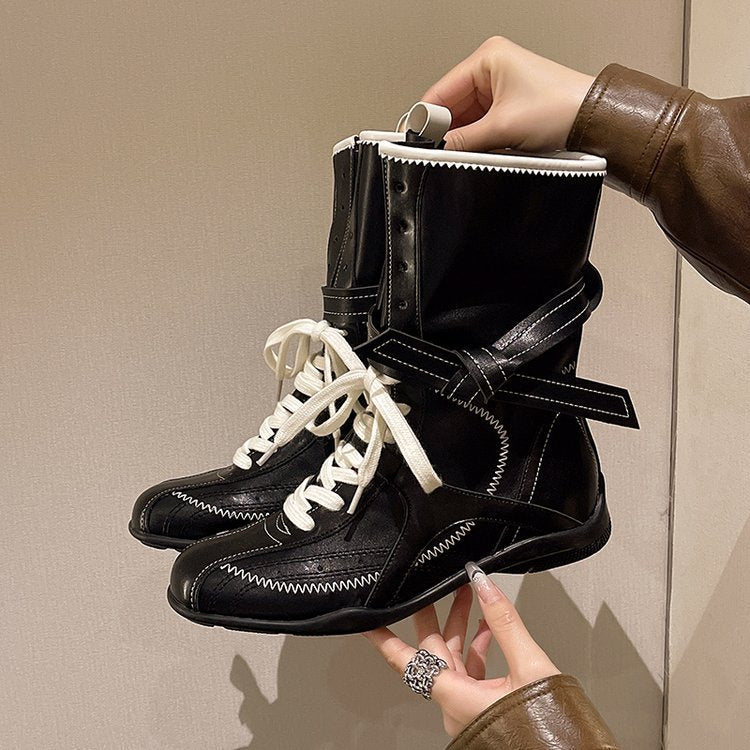 Women's Retro Hight Increasing Martin British Style Round Boots