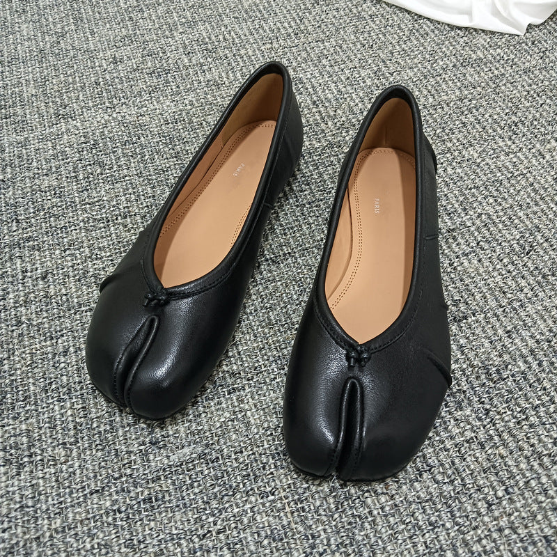 High Version Genuine Sheep Skin Split Toe Flat Ballet Loafers