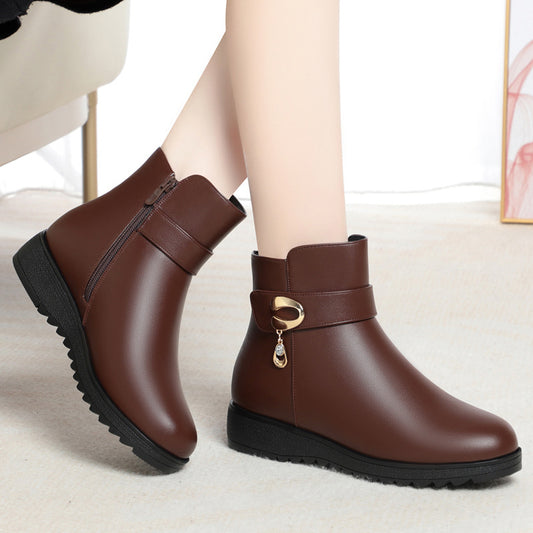 Women's Mother's Soft Wedge Bottom Short Fleece-lined Boots