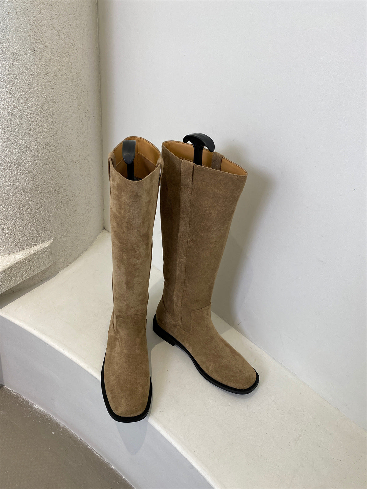 Women's Flat Khaki Thin Long Biker Black Men's Shoes