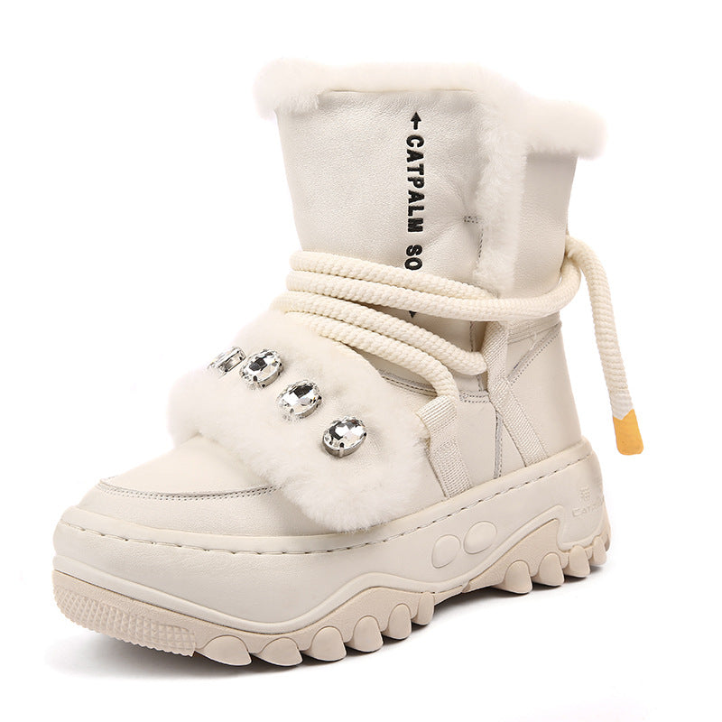 Women's Fur Winter Fleece-lined Thick Warm Northeast Snow Boots