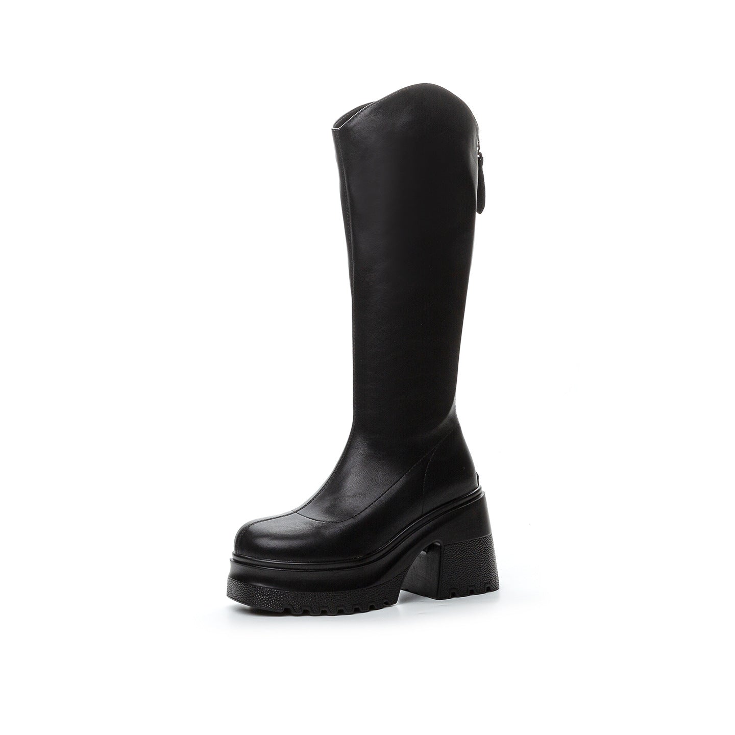 Women's Small Height Increased Thick Bottom Chunky Tall Women's Leather Boots