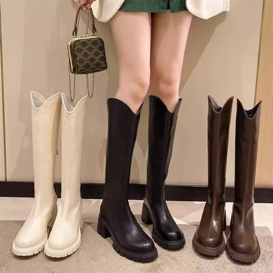 Women's Small Round Head V Cut Thick Bottom Boots