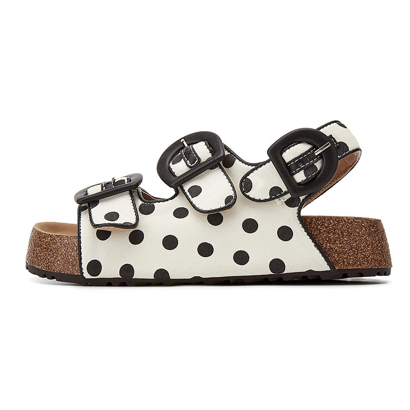 Women's Color Round Toe Buckle Thick Bottom Breathable Polka Dot Beach Men's Shoes
