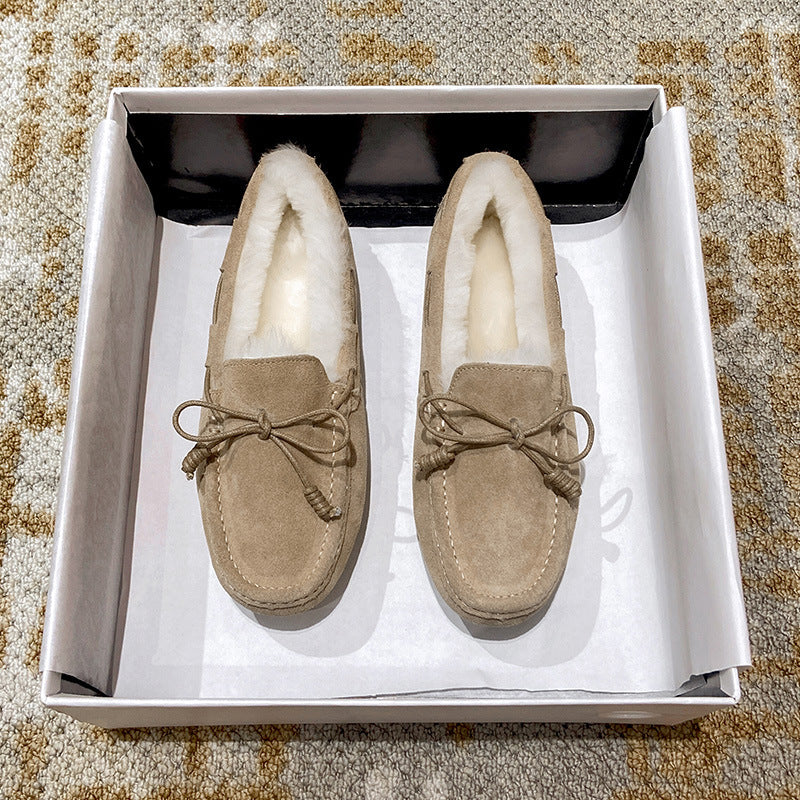 Winter Must Sheepskin Fur Bowknot Fluffy Female Women's Shoes