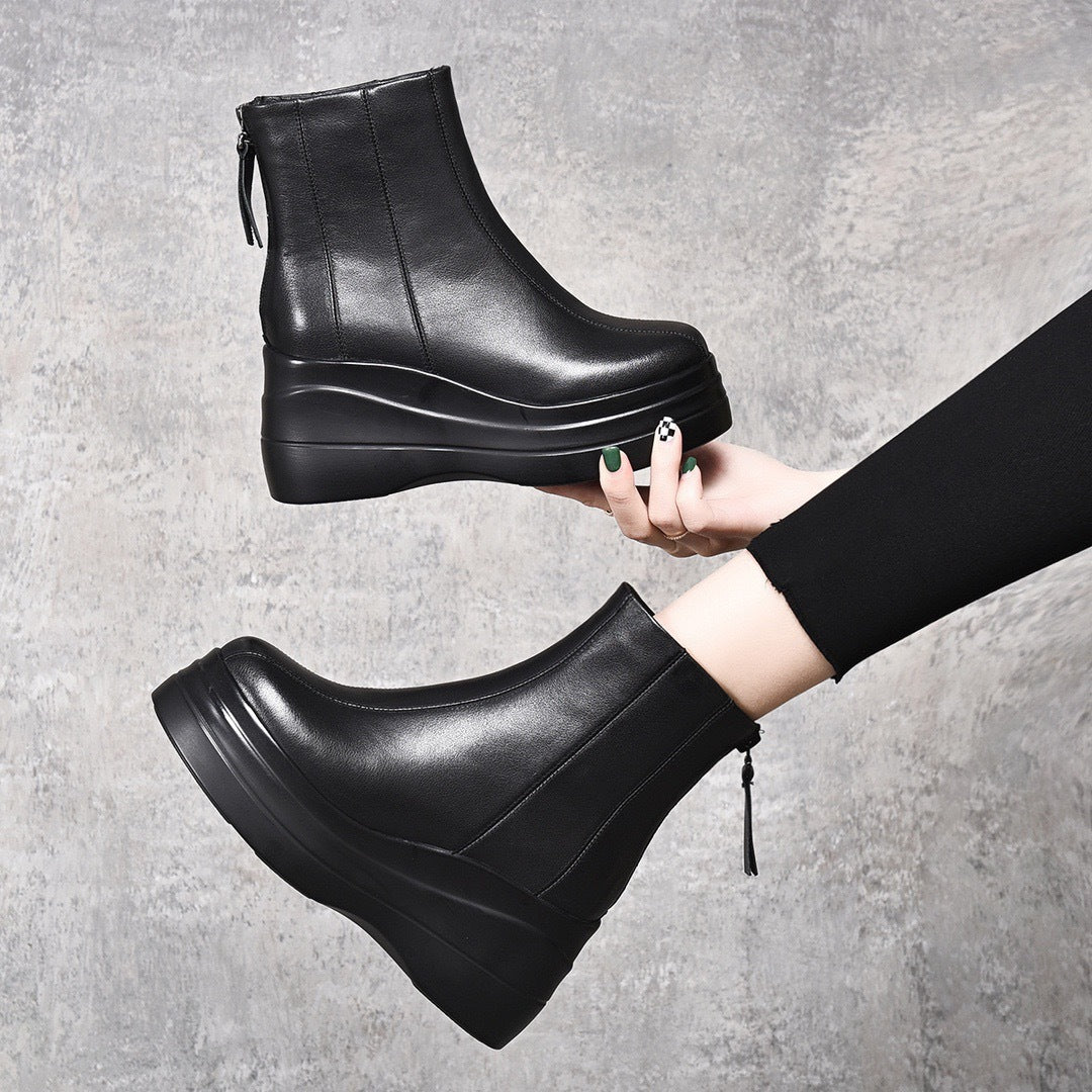 Women's Platform Ankle Wedge Small Versatile Martin Fleece Boots