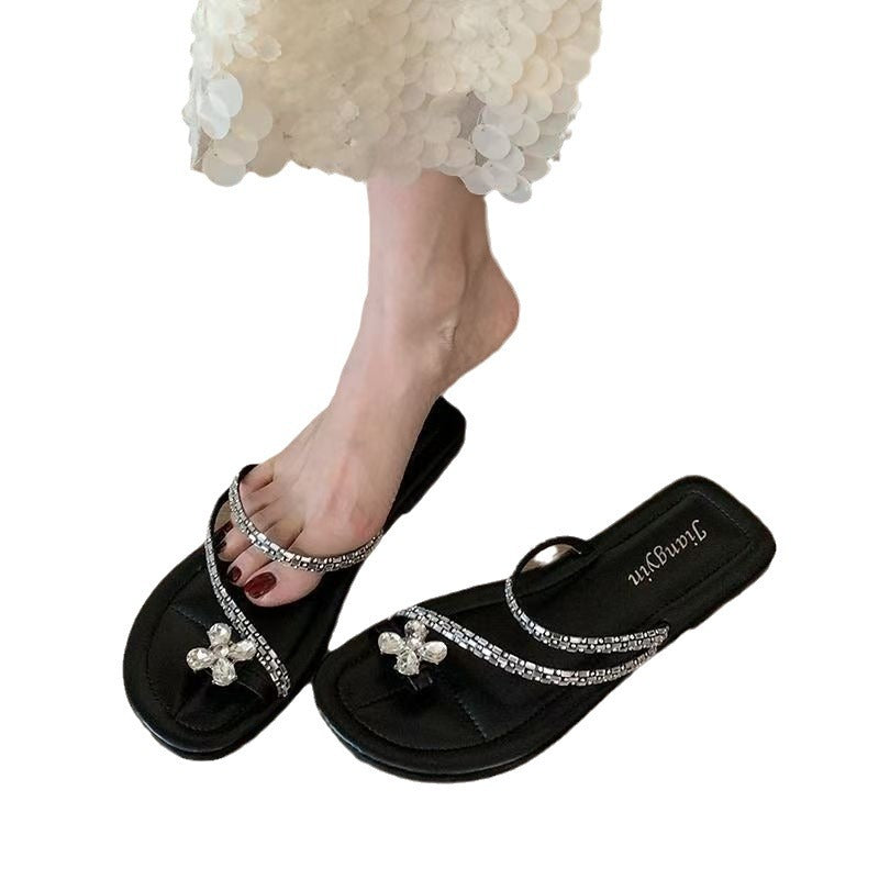 Women's Classic Style Flat Beach Rhinestone Flip-flops Sandals